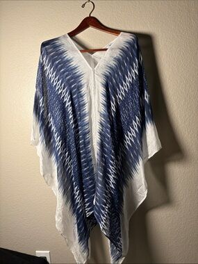 Chico's Blue and White V-Neck Poncho Top